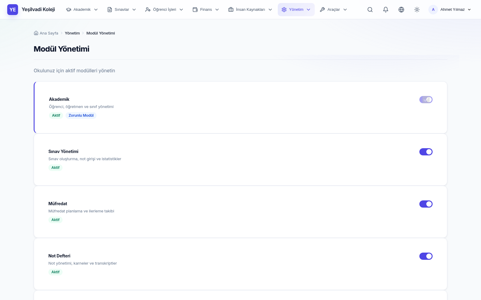 Modül yönetimi + KVKK araçları